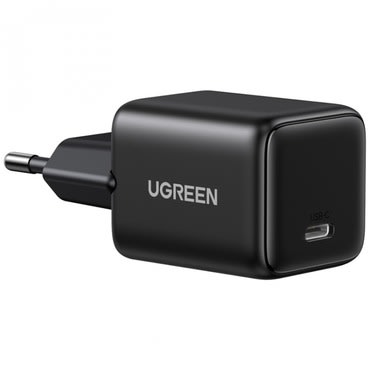 Zidni punjač Ugreen X512 20W s USB-C PD hitrim punjenjem i GaN tehnologijom - crni