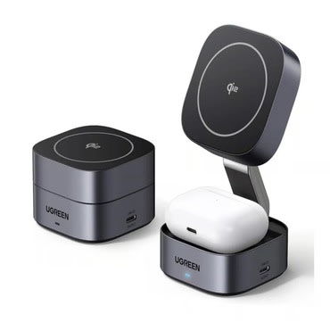 Bežični punjač Ugreen W702 3u1 s MagSafe, Qi2 brzim punjenjem i sklopivim dizajnom - crni