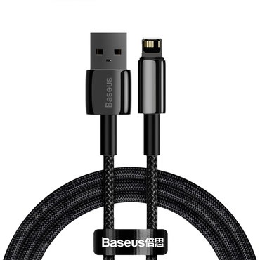 Pleteni kabel za punjenje i prijenos podataka 20W USB-A u Lightning kabel Baseus "Tungsten Gold" - 2m - crni