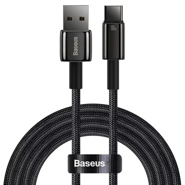 Pleteni kabel za punjenje i prijenos podataka  100W USB-A u USB-C kabel Baseus "Tungsten Gold" - 2m - crni