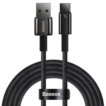 Pleteni kabel za punjenje i prijenos podataka 100W USB-A u USB-C kabel Baseus "Tungsten Gold" - 1m - crni