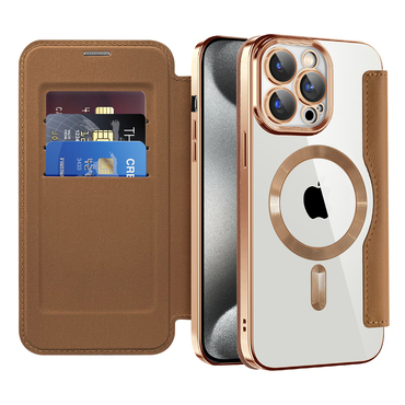 Torbica "SmartMag Book" s MagSafe tehnologijom i RFID novčanikom za iPhone 15 Pro - brown