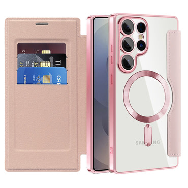 Torbica "SmartMag Book" s MagSafe tehnologijom i RFID novčanikom za Samsung Galaxy S25 Ultra - pink