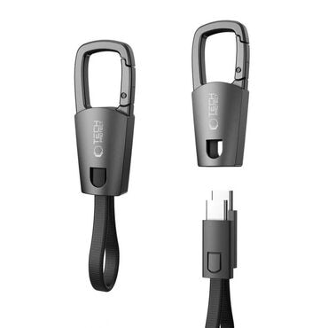 USB-C na USB-C kabel za punjenje i prijenos podataka PD 60W s privjeskom za ključe Tech-Protect "Ultraboost DNA" - 17 cm - sivi